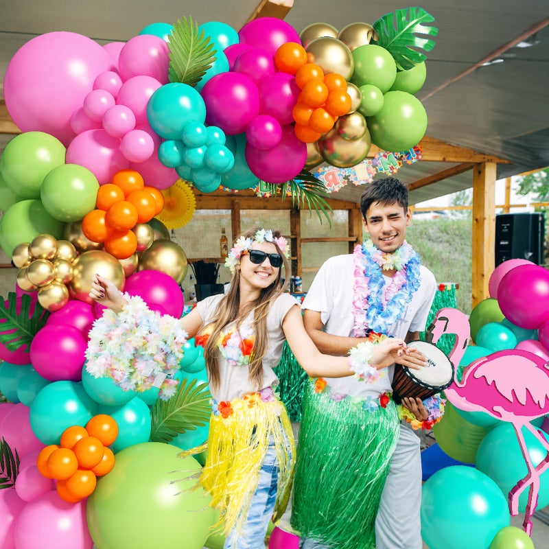Paeyeq 138pcs Flamingo Tropical Luau Balloons Arch Garland Kit  Olive Green and Hot Pink Orange Gold Hawaiian Balloons for Kids Summer Beach Aloha Pool Birthday Baby Shower Party Decorations Supplies - Image 4
